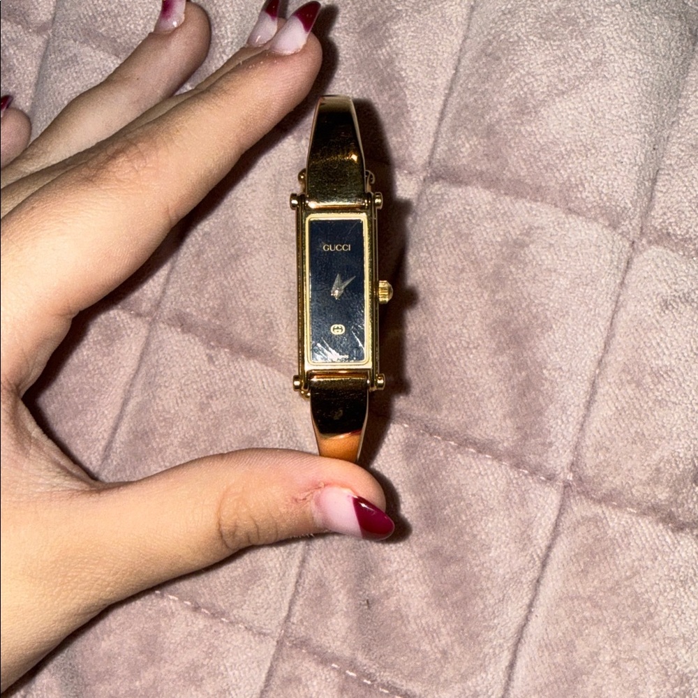 Gucci Gold and Black Rectangular Watch